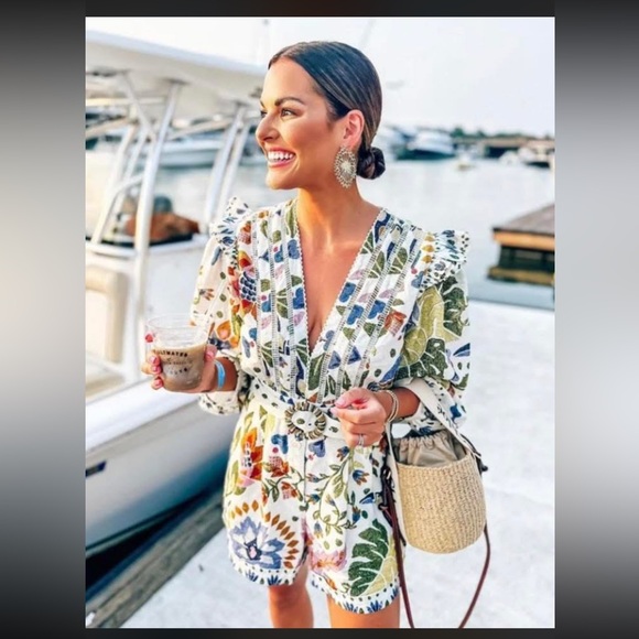 NWT - Farm Rio Summer Garden Floral Romper with Belt, size Small - Picture 6 of 6